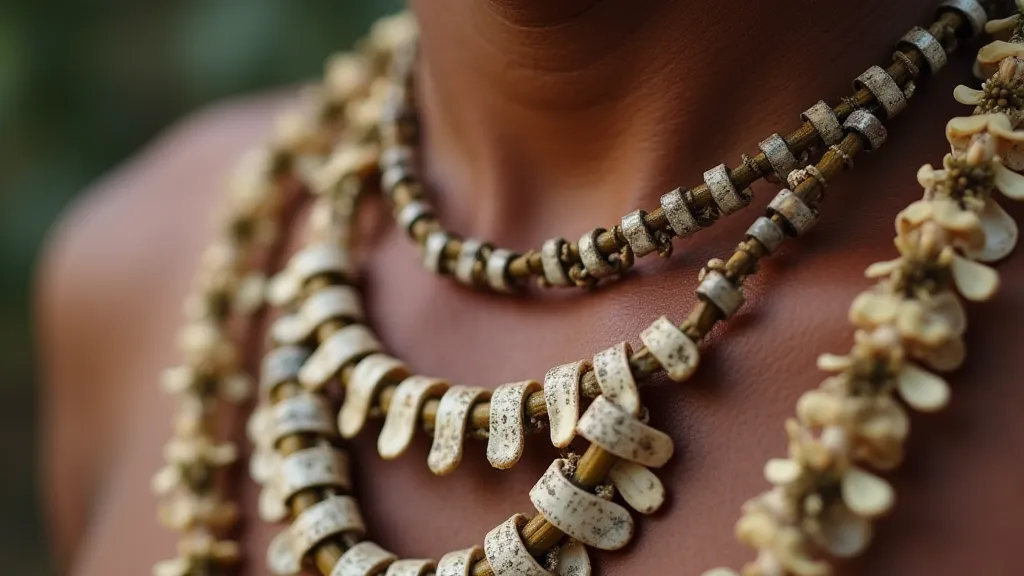 Pacific Islander wearing cowrie shell necklace
