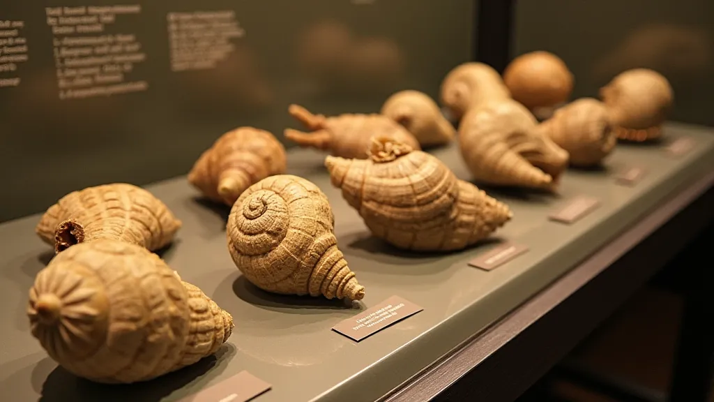 Antique olive shells in a museum