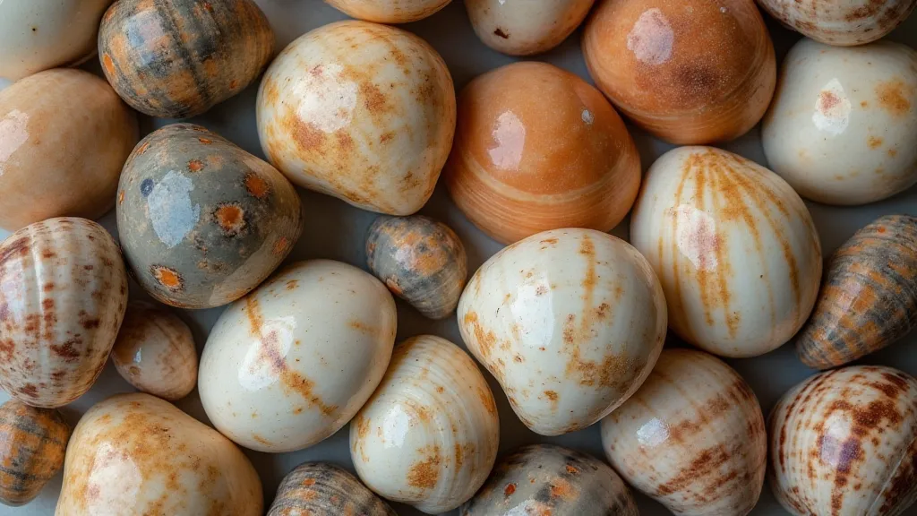 Vintage shells displaying a variety of colors and markings