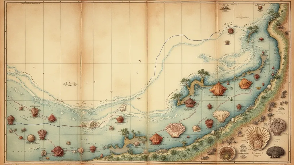 Vintage map marking shell locations